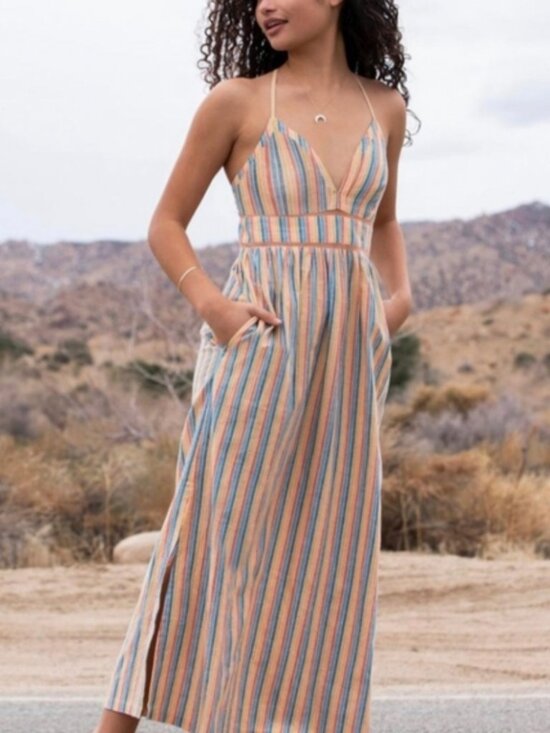 Roxy Dresses & Skirts - Roxy New Silver Light Striped Maxi Dress Sz M